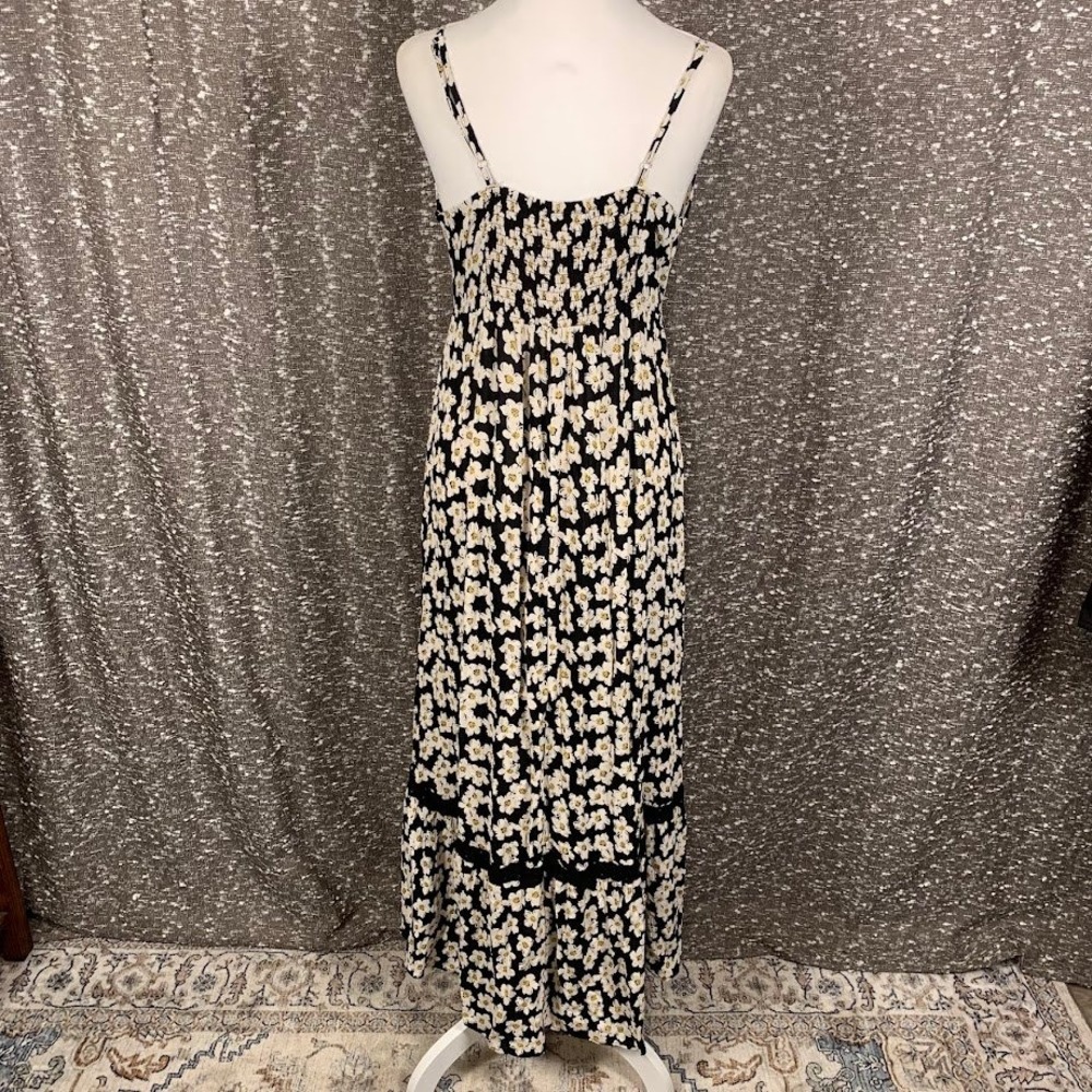 Angie Black Floral Lace Trim High Low Ruffle Hem Maxi Dress Boho Women's Small - Picture 5 of 10